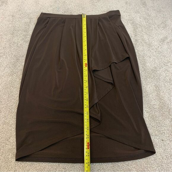 JOSEPH Ribkoff chocolate brown pleated tulip wrap skirt Sz 8 stretchy spandex - Picture 8 of 9